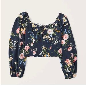 Abercrombie puff sleeve lace up sweetheart blouse